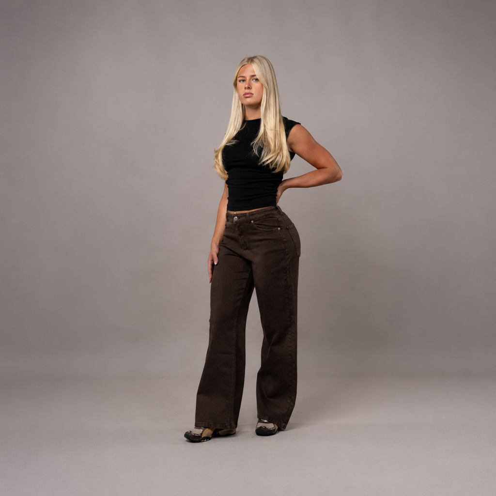 Womens Pastel Baggy Fitjeans - Dark Brown