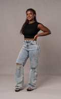 Womens Baggy Ripped Fitjeans - 80s Blue