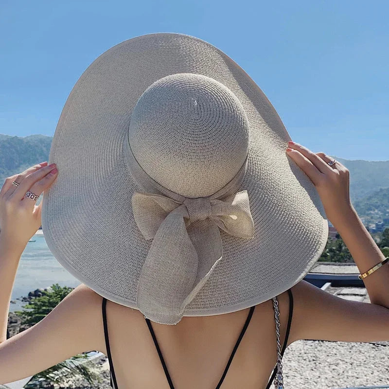 SOMBRERO DE PLAYA DE PAJA CON LAZO PARA MUJER,
