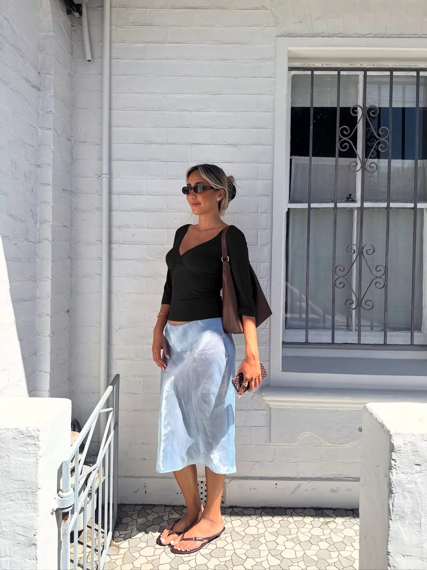 Sofia Deep V Midi Sleeve Tee