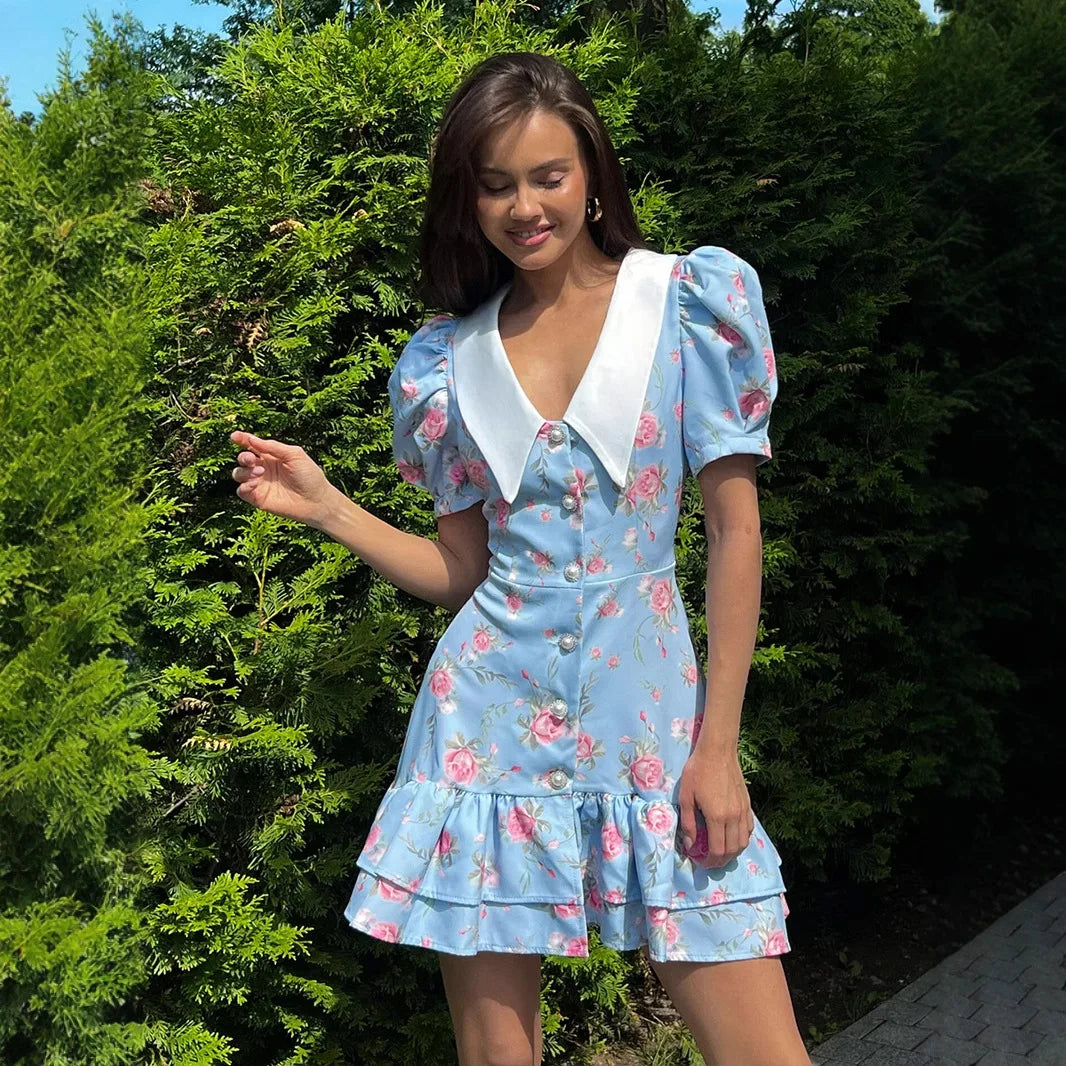 Vestido mini Andromeda floral con mangas abullonadas