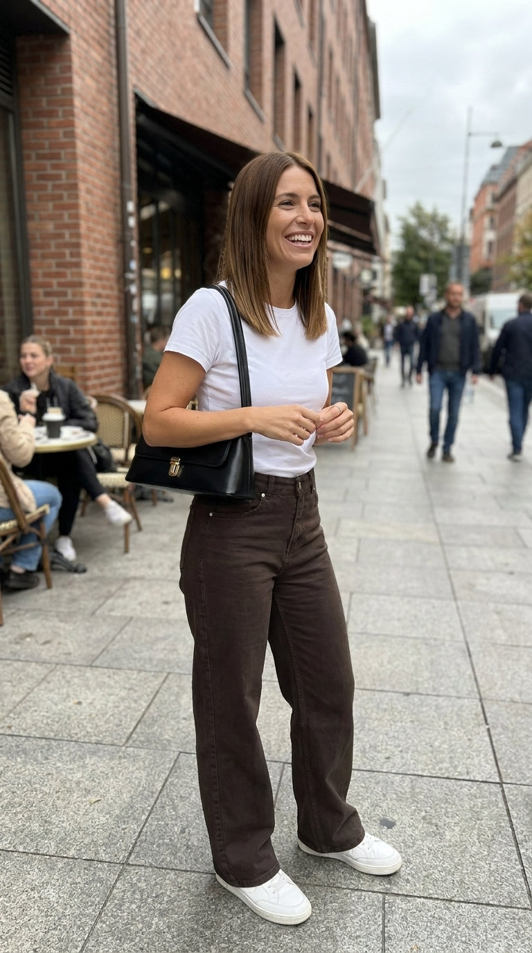 JEANS HOLGADOS PARA MUJER-MARRÓN OSCURO