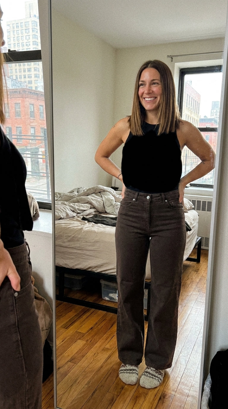 JEANS HOLGADOS PARA MUJER-MARRÓN OSCURO