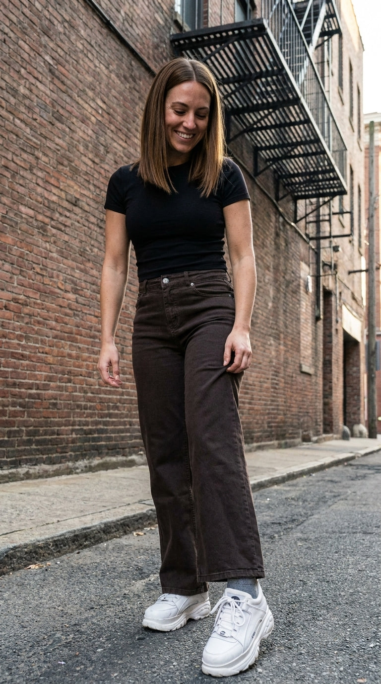 JEANS HOLGADOS PARA MUJER-MARRÓN OSCURO