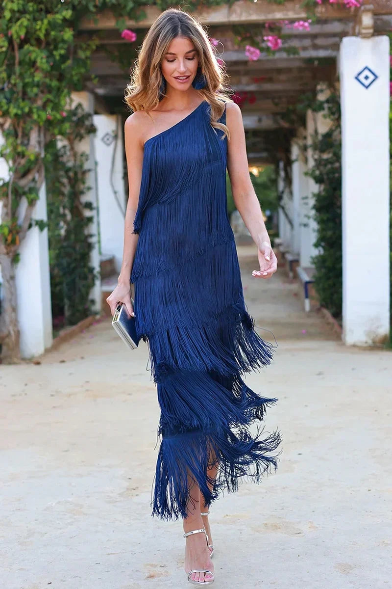 Vestido Zafiro™ Elegante Con Flecos