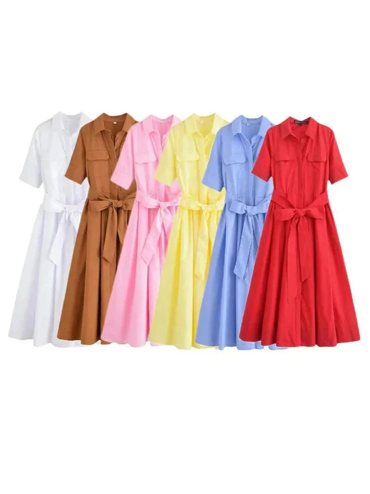 Vestido camiserO midi con cinturón Beatrice