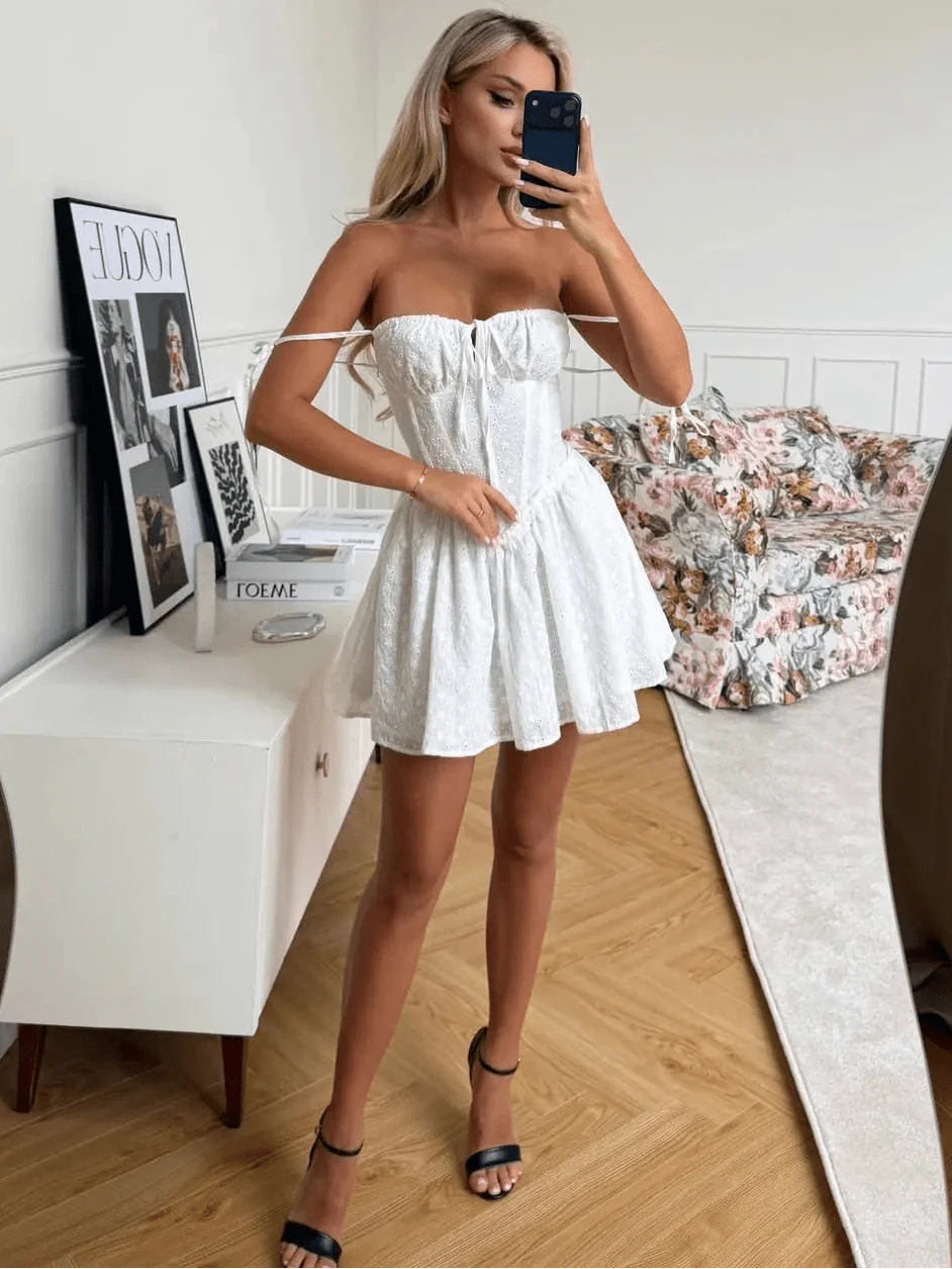 Bianca Embroidered Hollow-Out Mini Dress