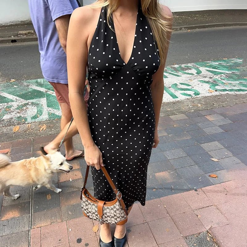 Bianca Vestido Maxi Halter de Lunares para Mujer