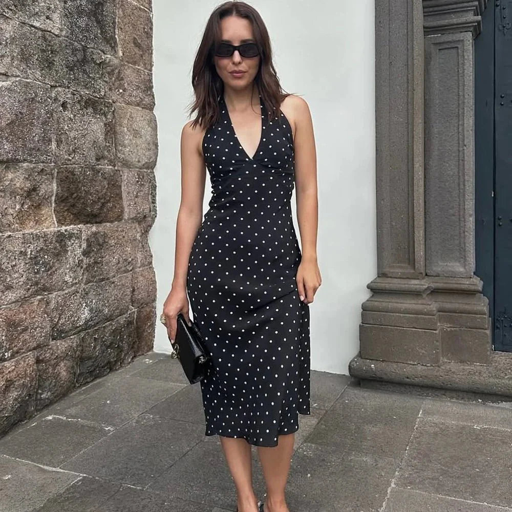 Bianca Vestido Maxi Halter de Lunares para Mujer