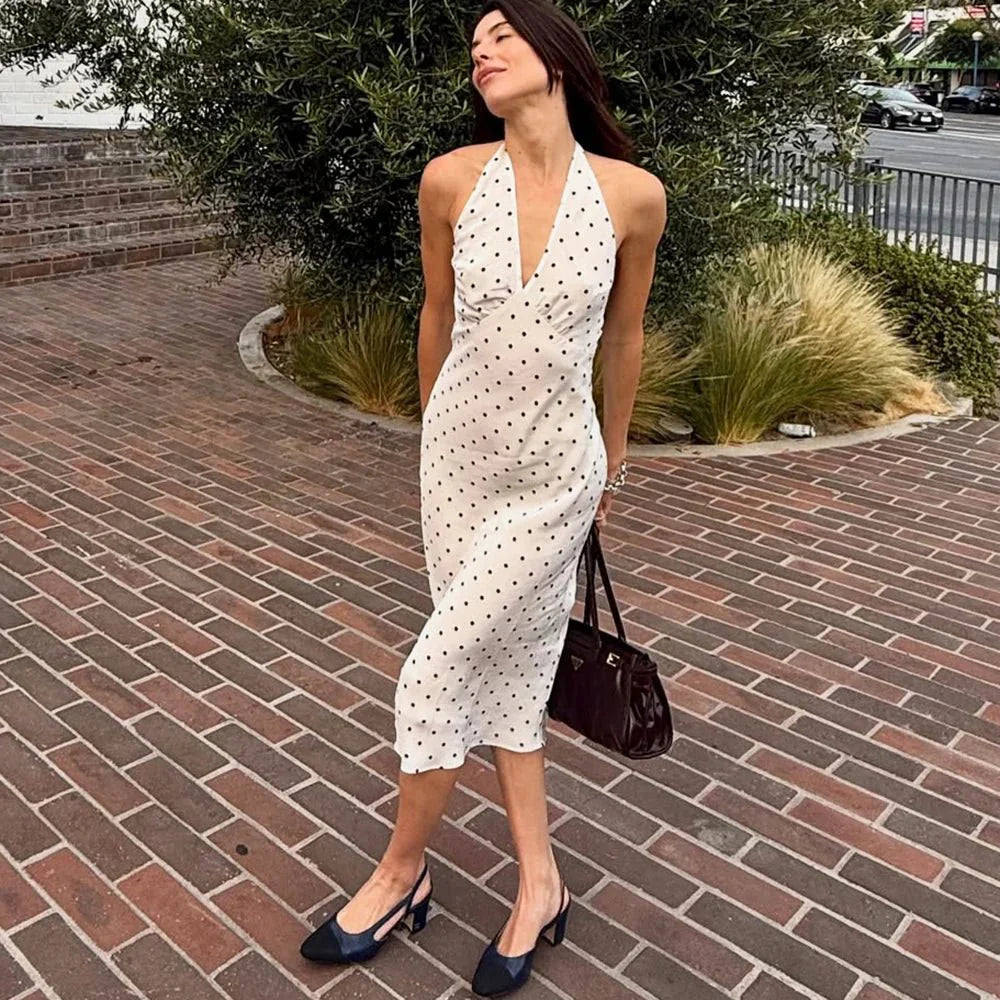 Bianca Vestido Maxi Halter de Lunares para Mujer