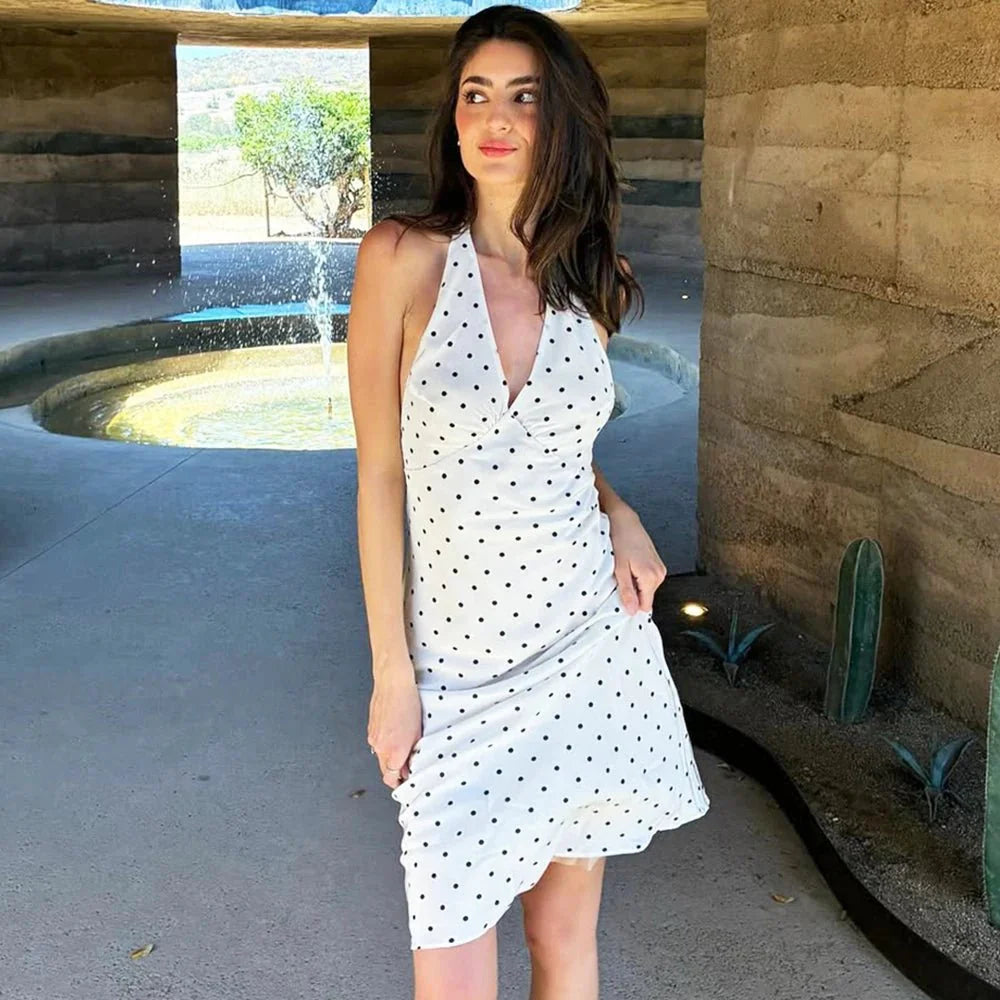 Bianca Vestido Maxi Halter de Lunares para Mujer