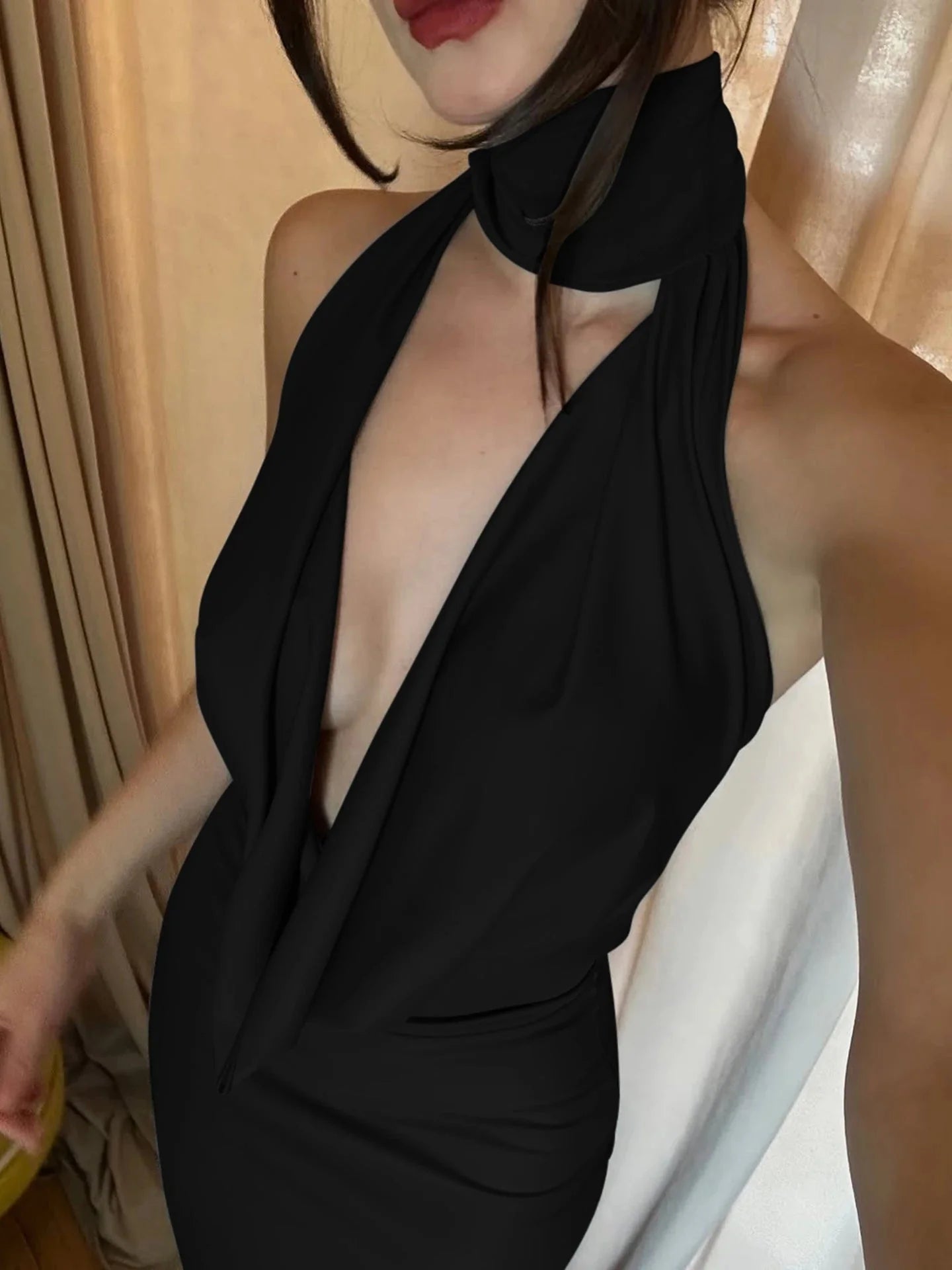 Vestido Maxi Bianca sin Mangas con Espalda Descubierta y Abertura