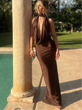Vestido Maxi Bianca sin Mangas con Espalda Descubierta y Abertura