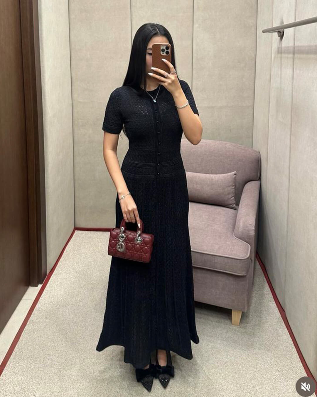 Vestido midi de punto Celeste con media botonadura