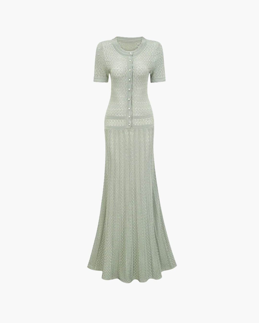 Vestido midi de punto Celeste con media botonadura