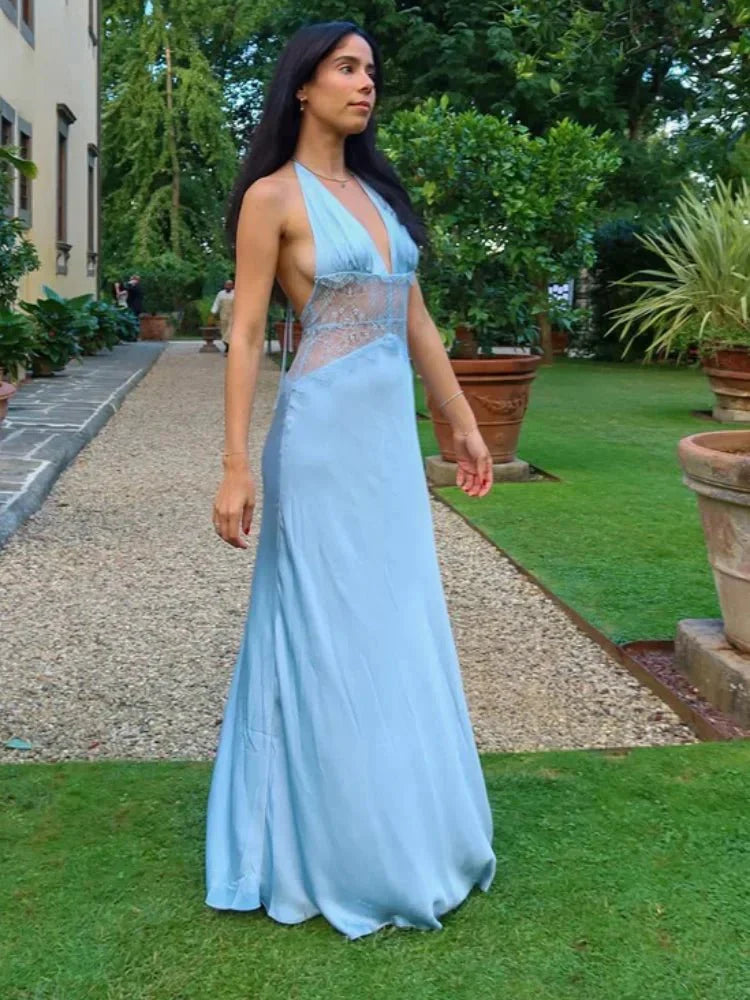 Matilde Lace Patchwork Halter Maxi Dress