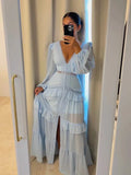 Vestido maxi Molly con escote profundo en V y volantes