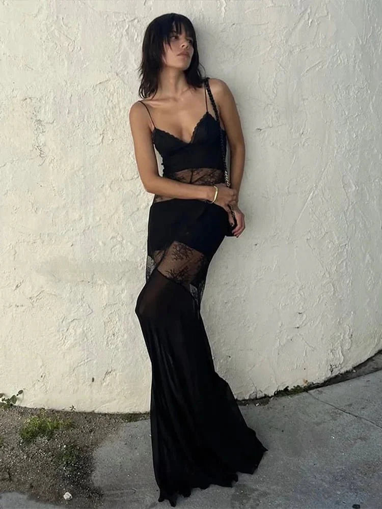 Ravenna Sheer Lace Slip Maxi Dress
