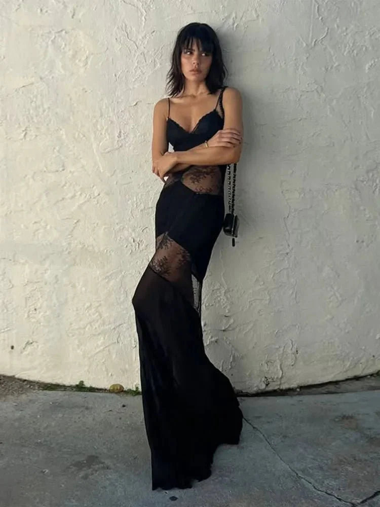 Ravenna Sheer Lace Slip Maxi Dress
