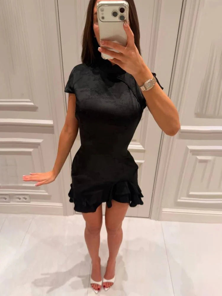 Reagan Satin Patchwork Lace Collar Dress