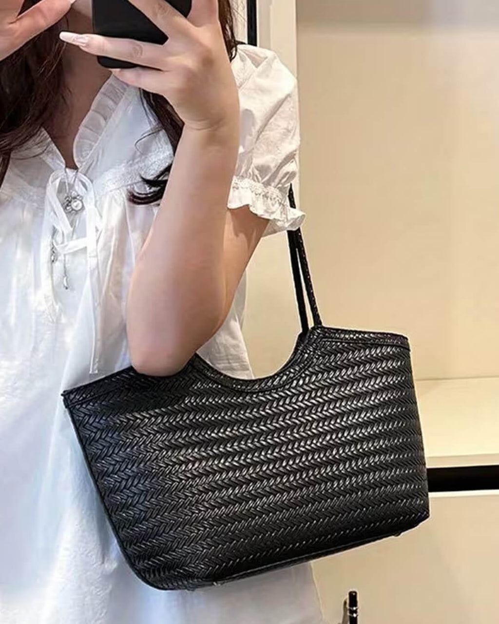 Bolsa Rica Tejida de Imitación de Cuero