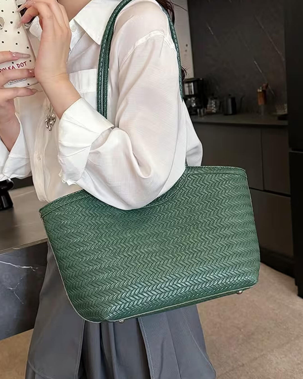 Bolsa Rica Tejida de Imitación de Cuero