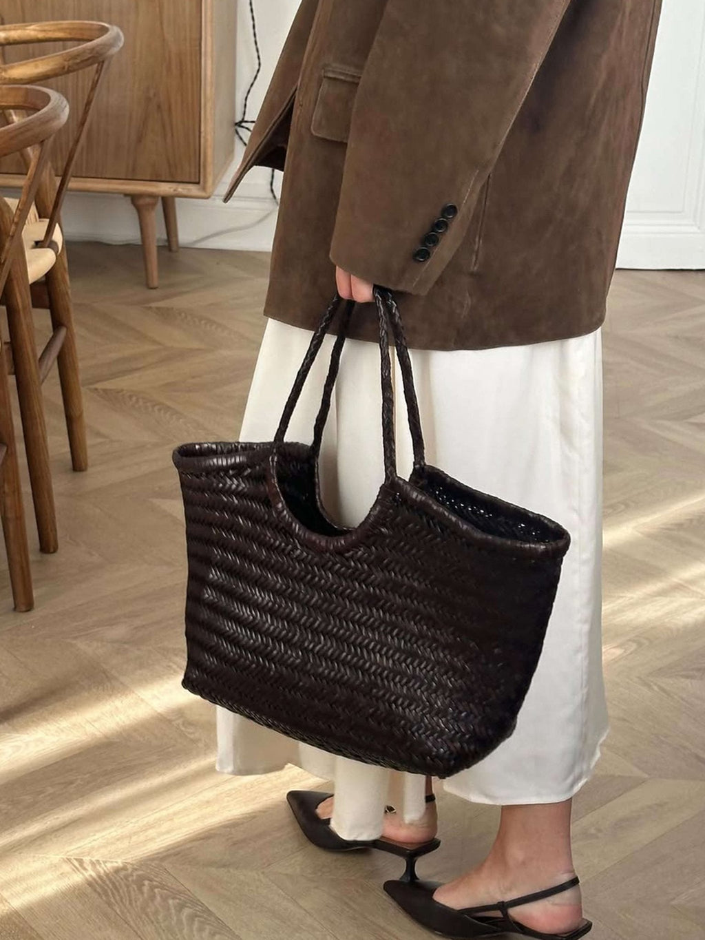 Bolsa Rica Tejida de Imitación de Cuero