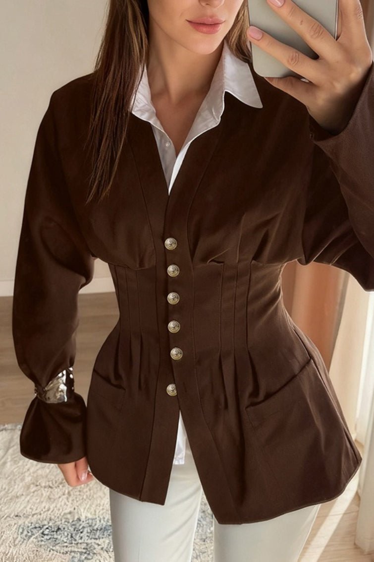 Beatrice Blazer Vintage Slim con Pliegues y Cintura Definida para Mujer