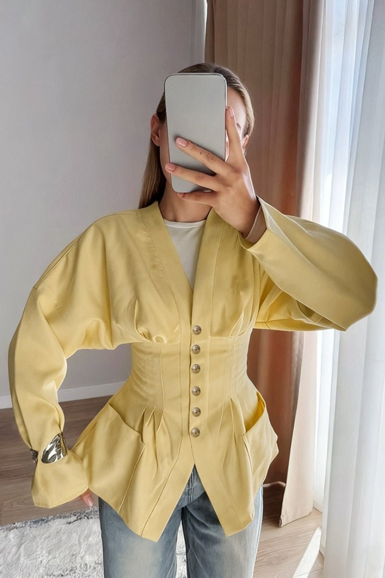 Beatrice Blazer Vintage Slim con Pliegues y Cintura Definida para Mujer