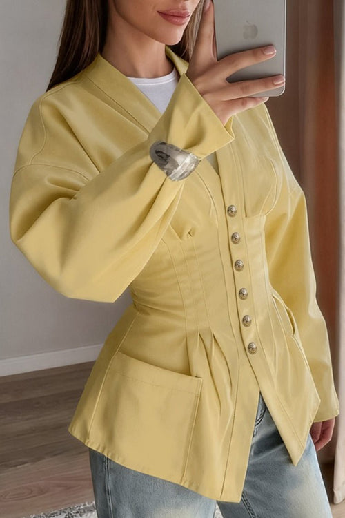 Beatrice Blazer Vintage Slim con Pliegues y Cintura Definida para Mujer