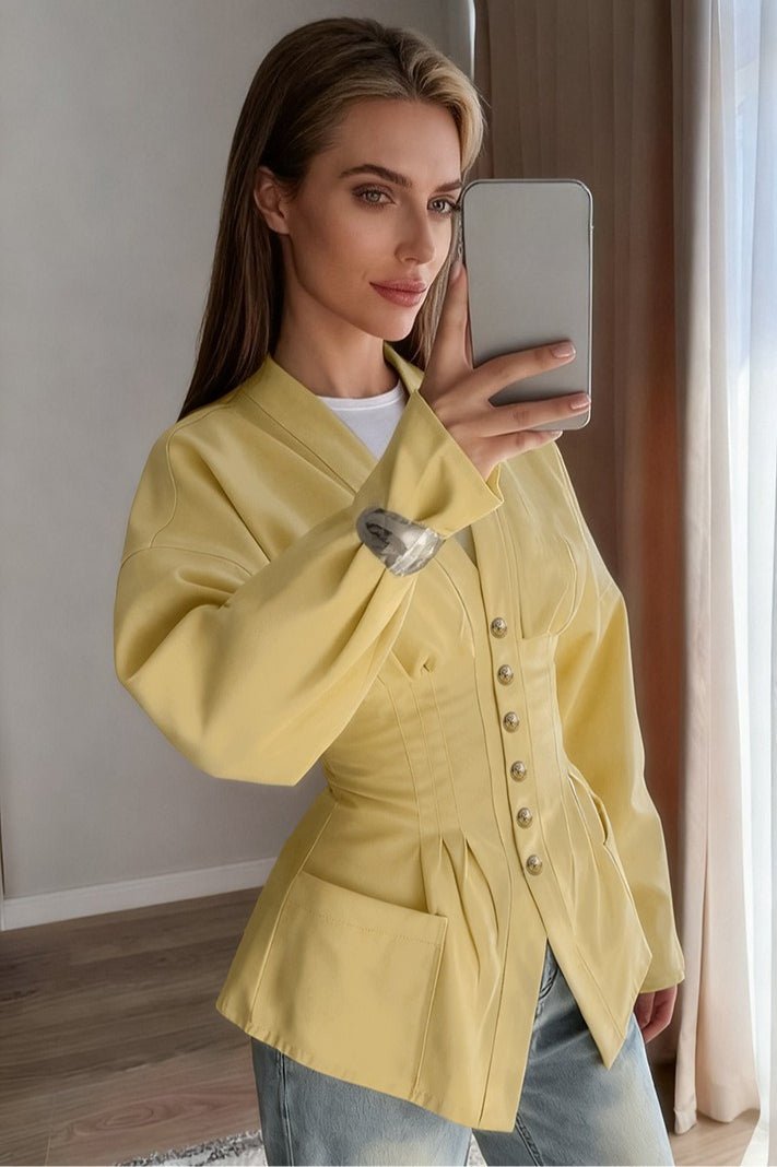 Beatrice Blazer Vintage Slim con Pliegues y Cintura Definida para Mujer