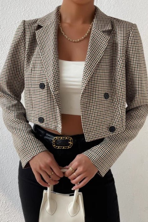 Blazer Corto Bianca con Estampado Houndstooth para Mujer