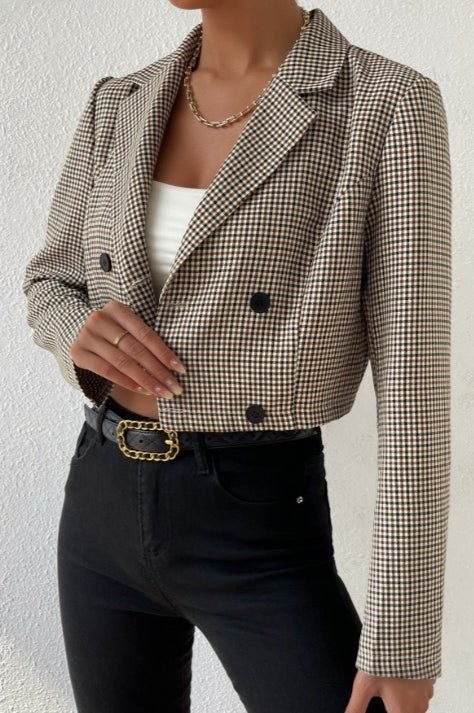 Blazer Corto Bianca con Estampado Houndstooth para Mujer