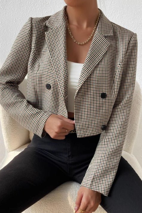 Blazer Corto Bianca con Estampado Houndstooth para Mujer