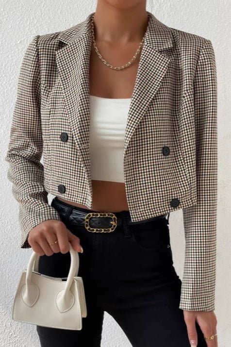 Blazer Corto Bianca con Estampado Houndstooth para Mujer