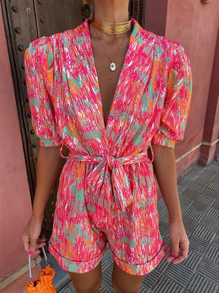 Bianca Festival Print Belted Playsuit