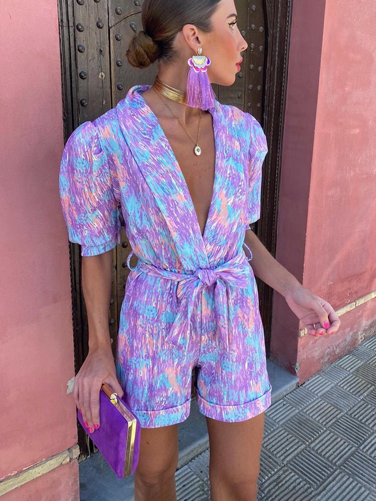Bianca Festival Print Belted Playsuit