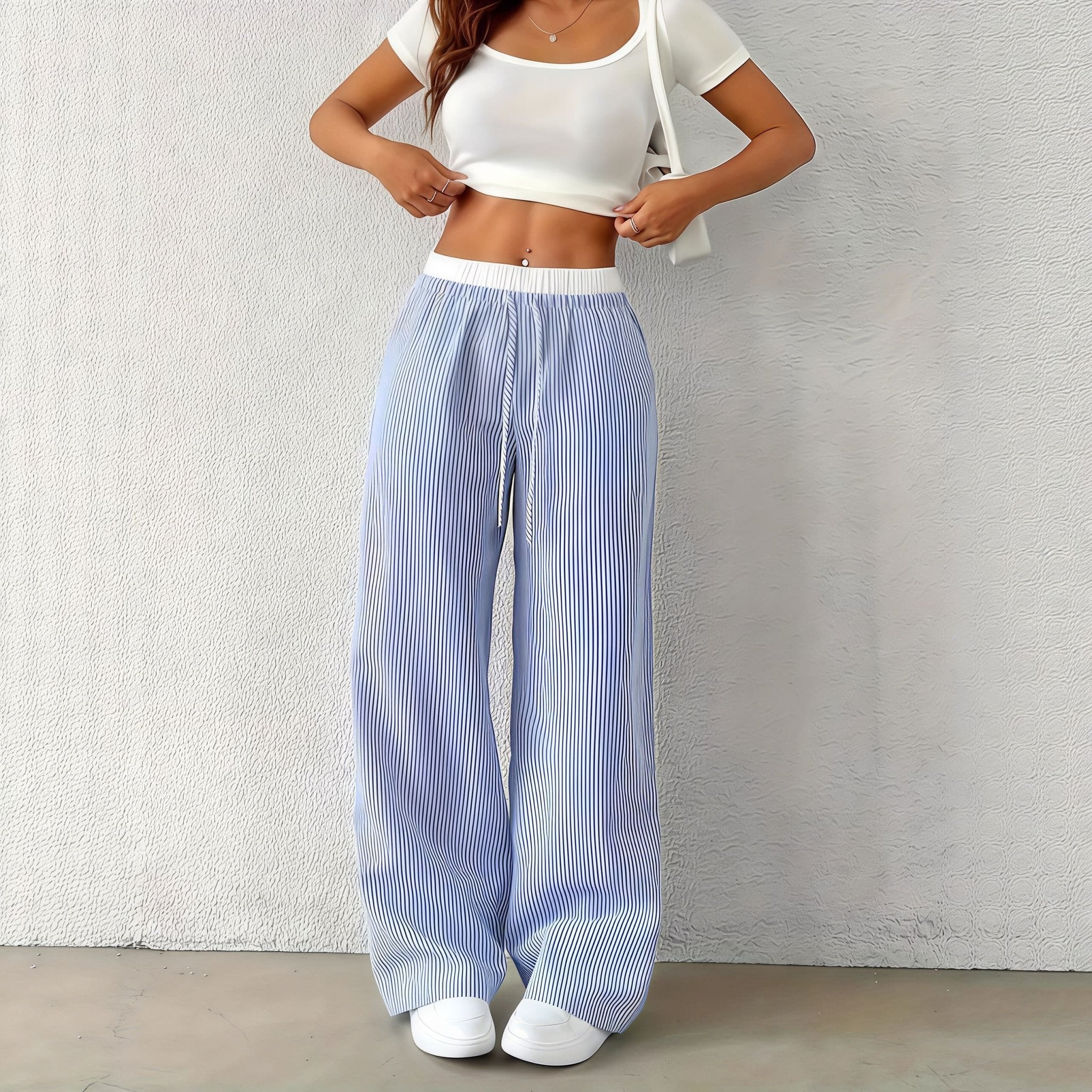 Beatrice Pantalón Casual Recto a Rayas para Mujer