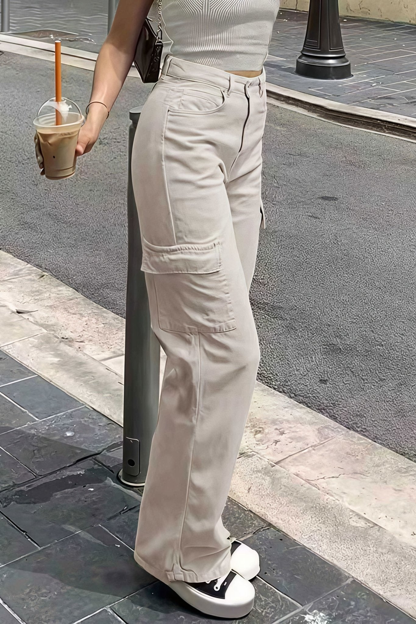 Bianca Pantalón Cargo Recto con Bolsillos para Mujer