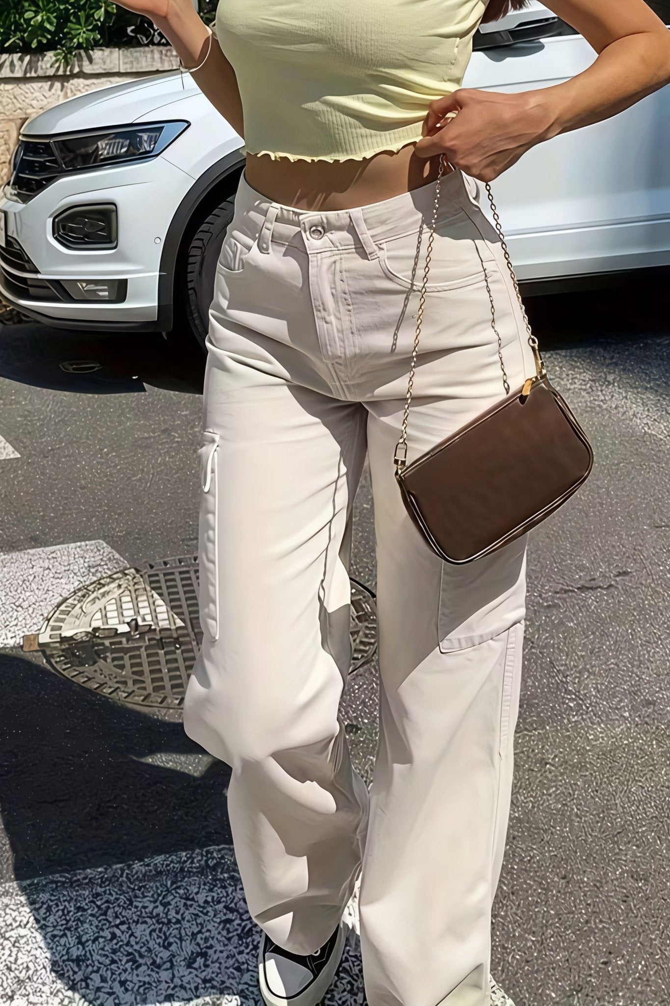Bianca Pantalón Cargo Recto con Bolsillos para Mujer