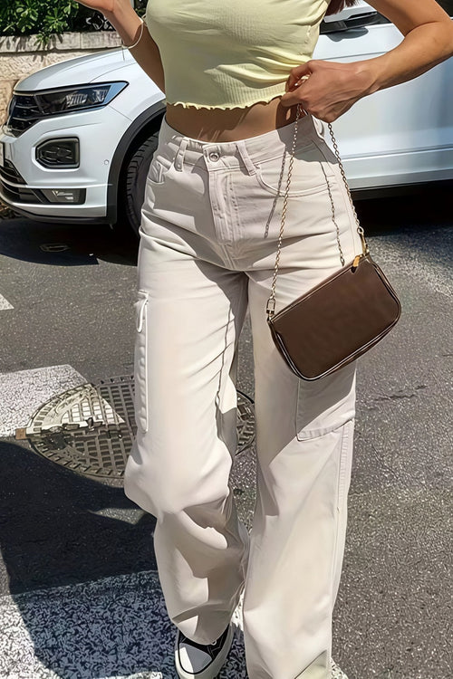 Bianca Pantalón Cargo Recto con Bolsillos para Mujer