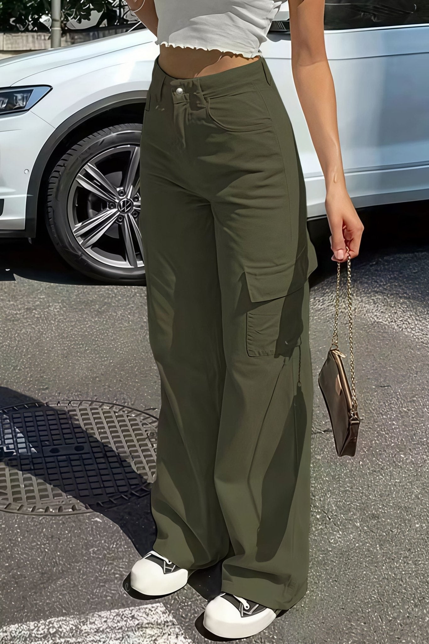 Bianca Pantalón Cargo Recto con Bolsillos para Mujer
