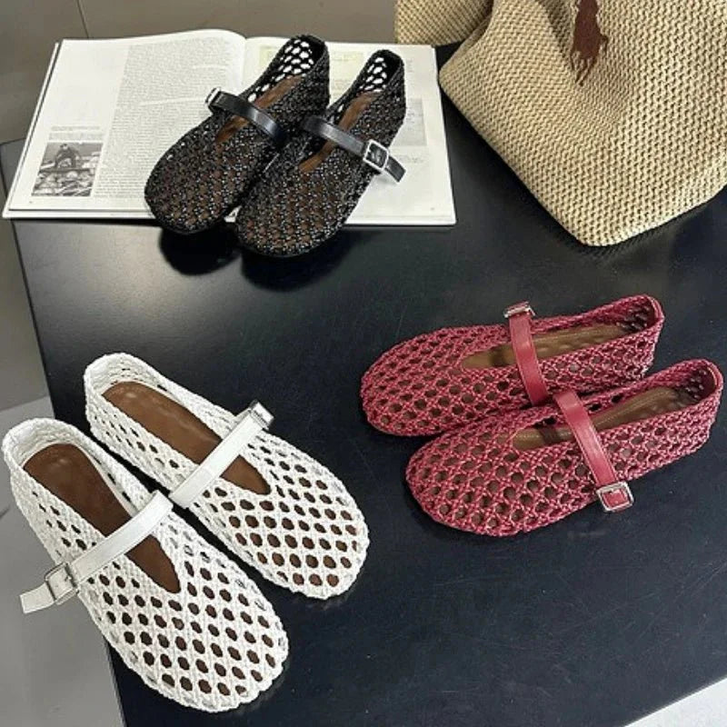 Sandalias planas Bianca tejidas con diseño calado