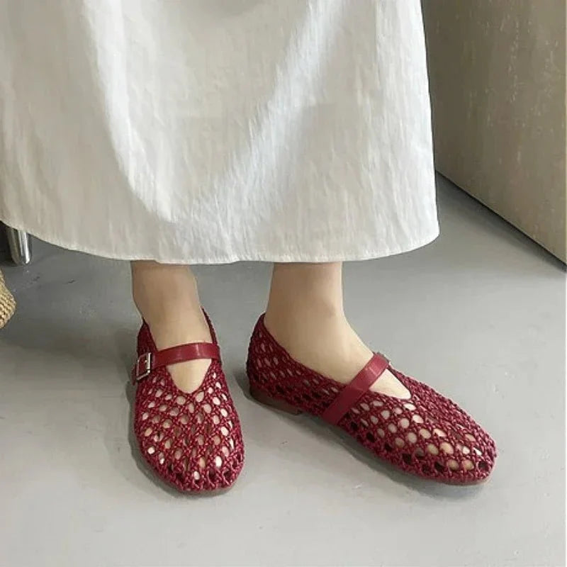Sandalias planas Bianca tejidas con diseño calado