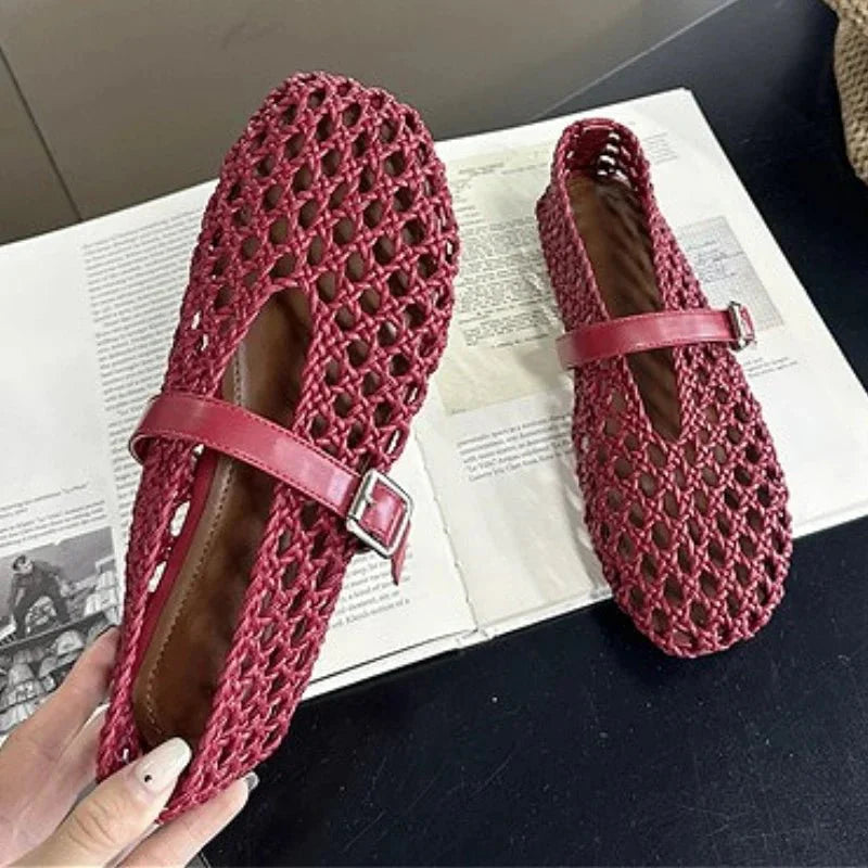 Sandalias planas Bianca tejidas con diseño calado