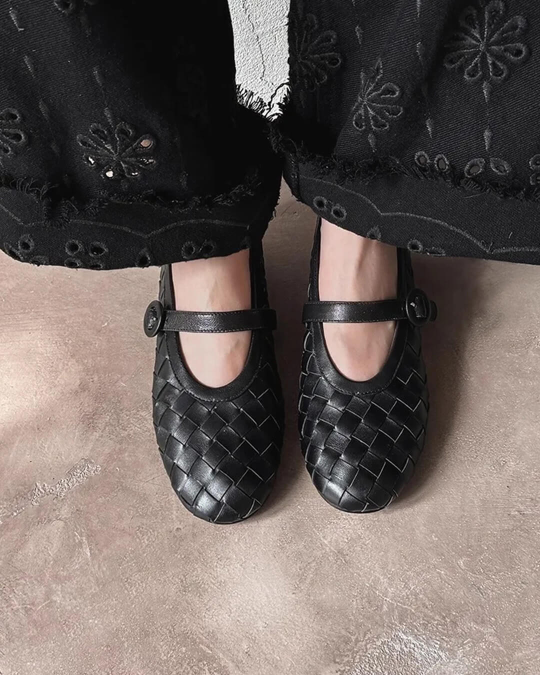 Zapatos Planos Lisbeth de Cuero Trenzado