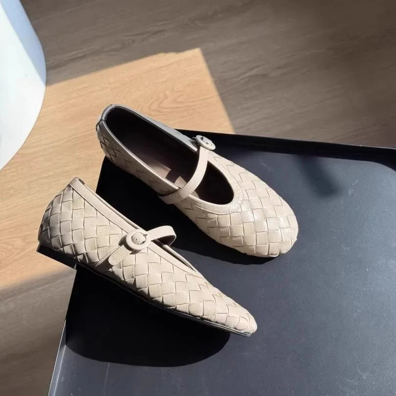 Zapatos Planos Lisbeth de Cuero Trenzado