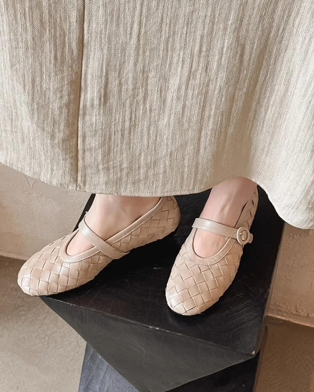 Zapatos Planos Lisbeth de Cuero Trenzado