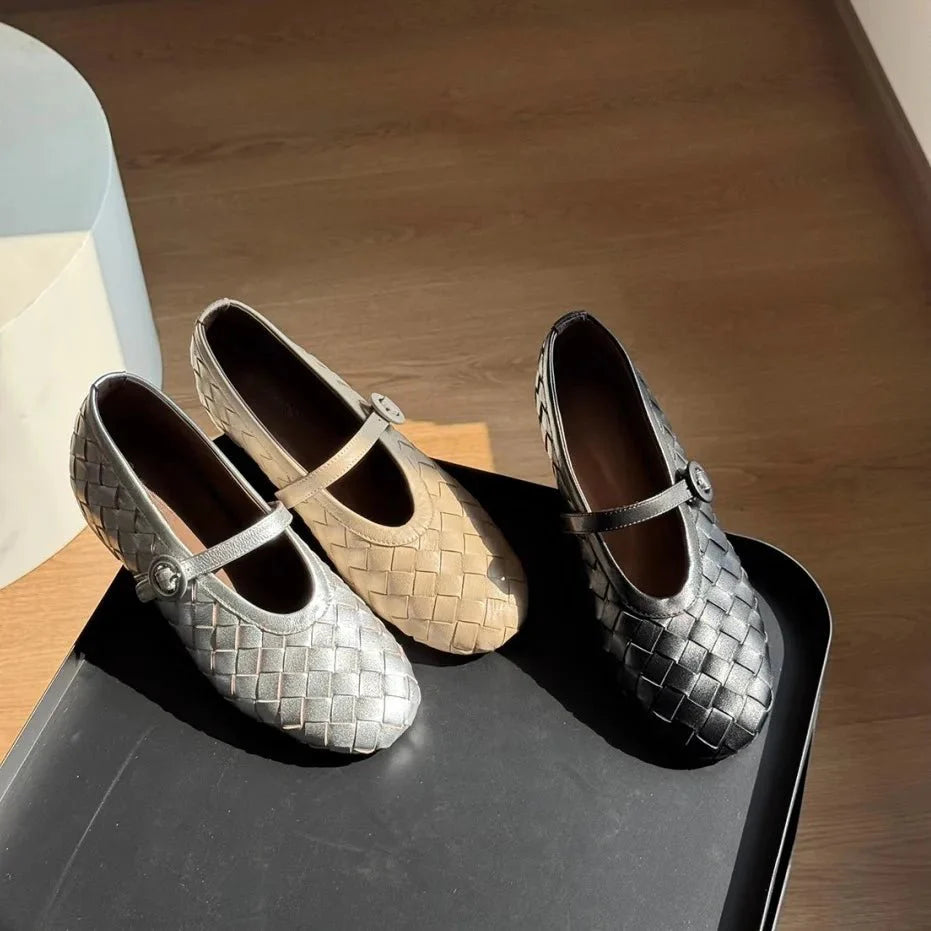 Zapatos Planos Lisbeth de Cuero Trenzado