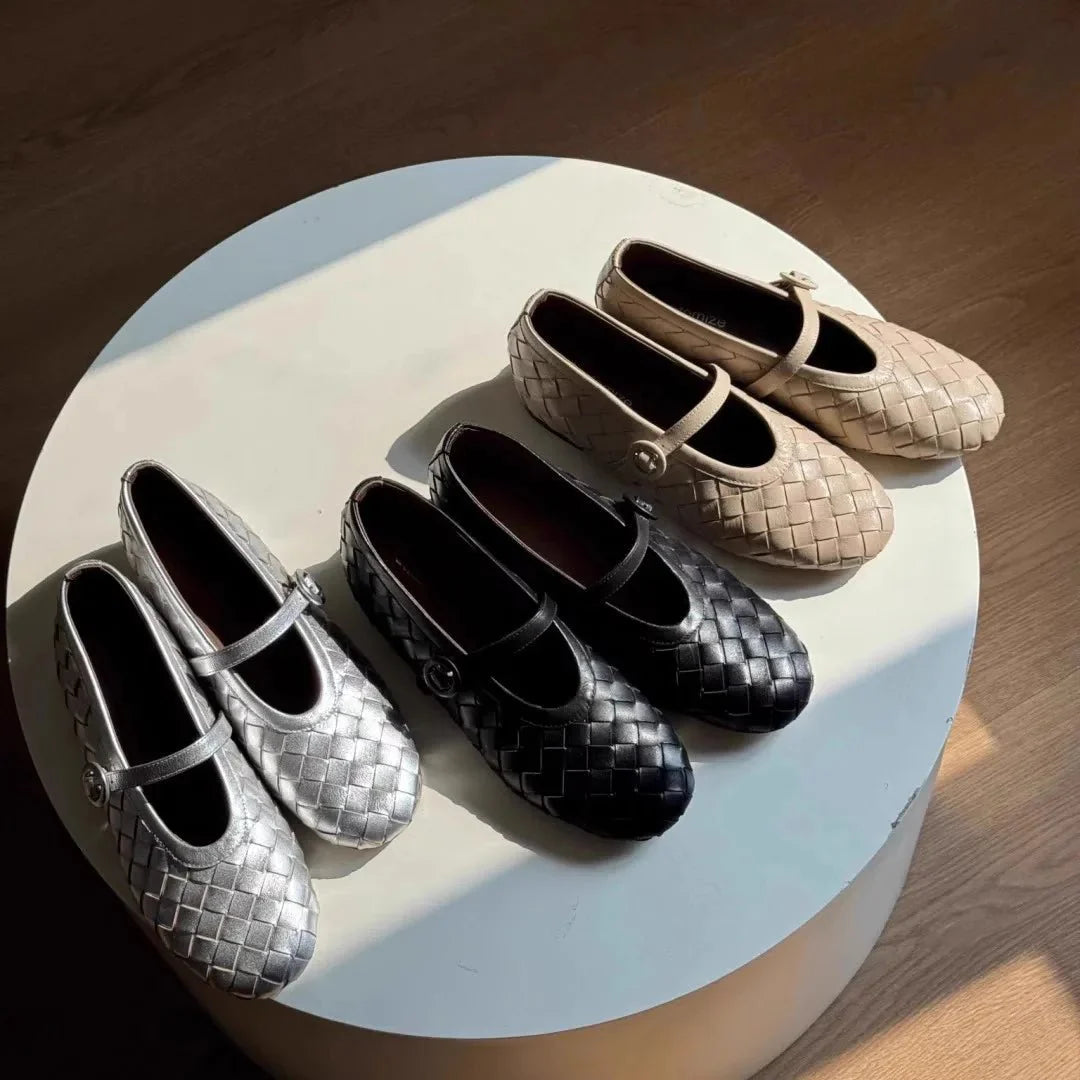 Zapatos Planos Lisbeth de Cuero Trenzado